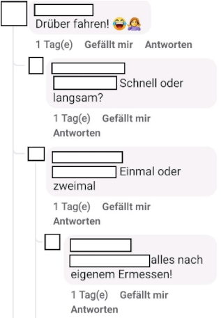 Vier Hasskommentare darüber was mit Personen zu manchen wäre